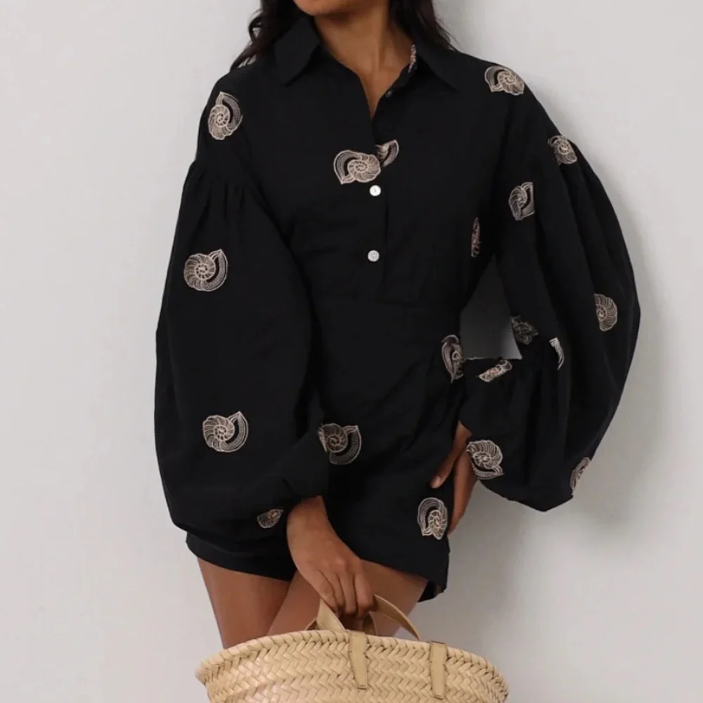 Vita Grace “Avia” Cotton Embroidered Shirt in Black - Picture 9 of 14